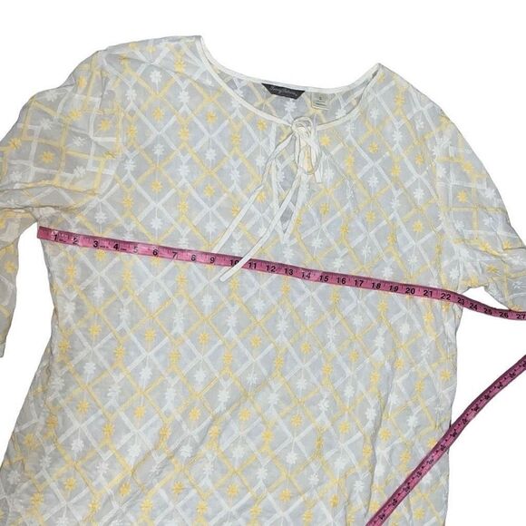 Tommy Bahama Cotton Embroidered Tunic Top White Yellow Coastal Sz XL X-Large - Picture 6 of 7